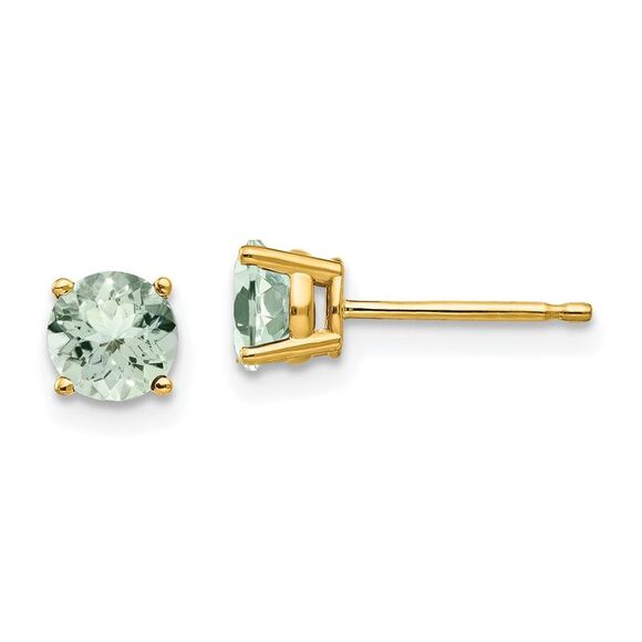 Kazi Luxury 14k Yellow Gold 5mm Round Green Quartz Earrings